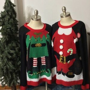 Holiday Time Santa & Elf Double Sweater Wear With A Friend